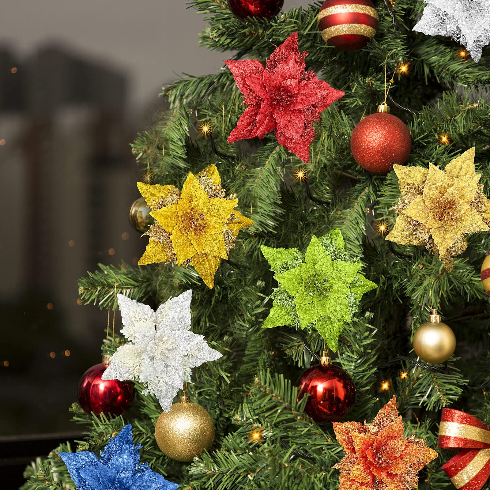 クリスマス　ポインセチア　造花　グリッター Amazon｜Babody グリッター クリスマス ポインセチアの花、8個 造花